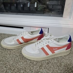 Gola Womens Grandslam Trident Sneaker White Coral Marine Blue Lace Up, Size 10